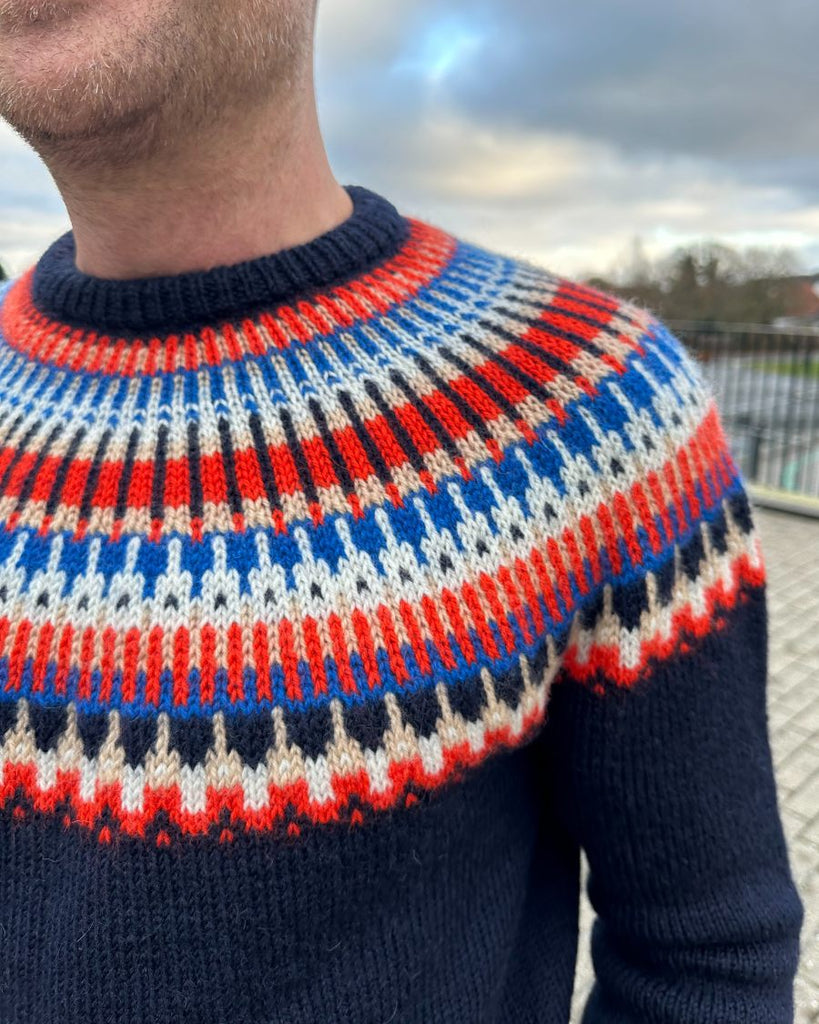 Closeup af flerfarvet Celeste Sweater Man