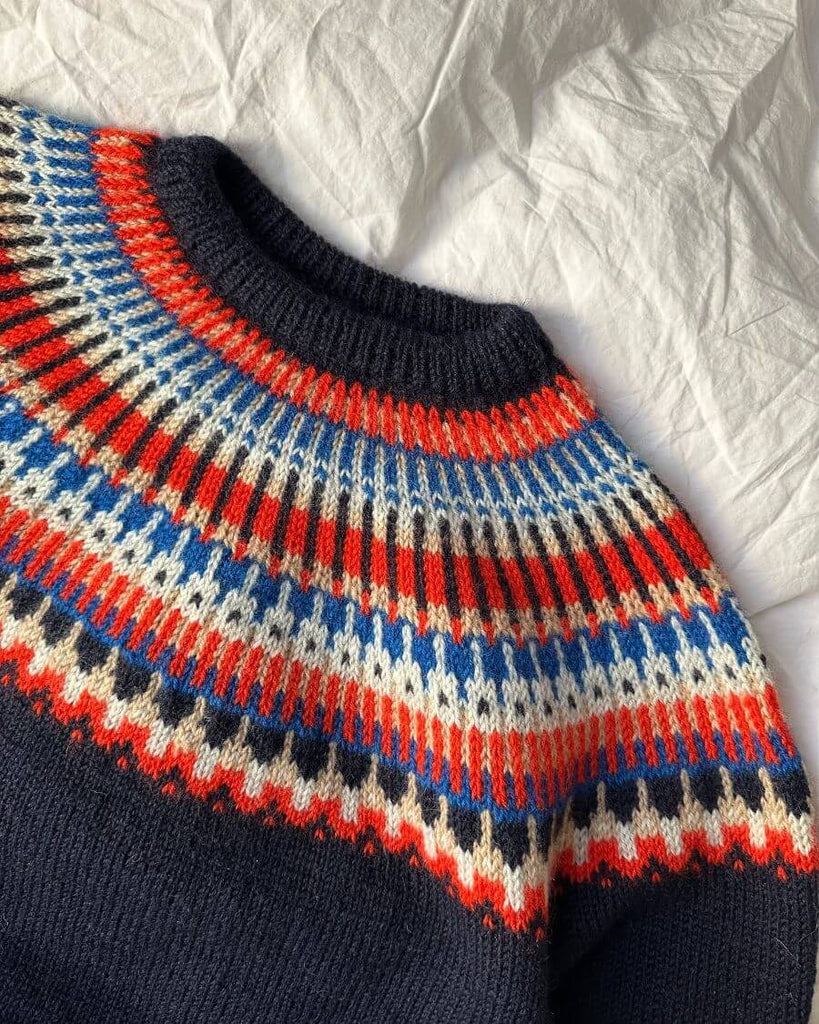Closeup af flerfarvet Celeste Sweater Man