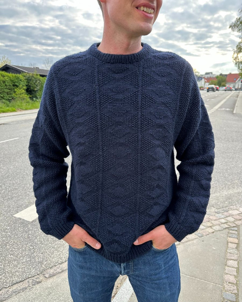 Mand iført blå Esther Sweater Man
