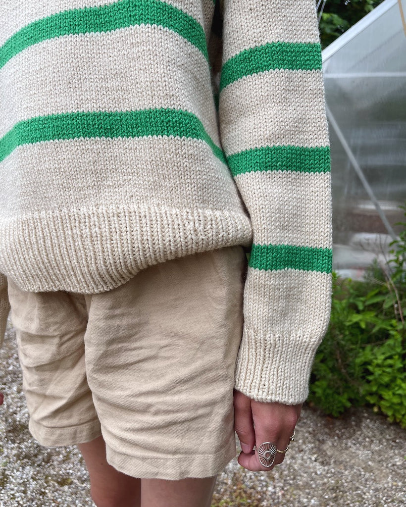 Detaljebillede af grøn og hvid Marseille Sweater Young